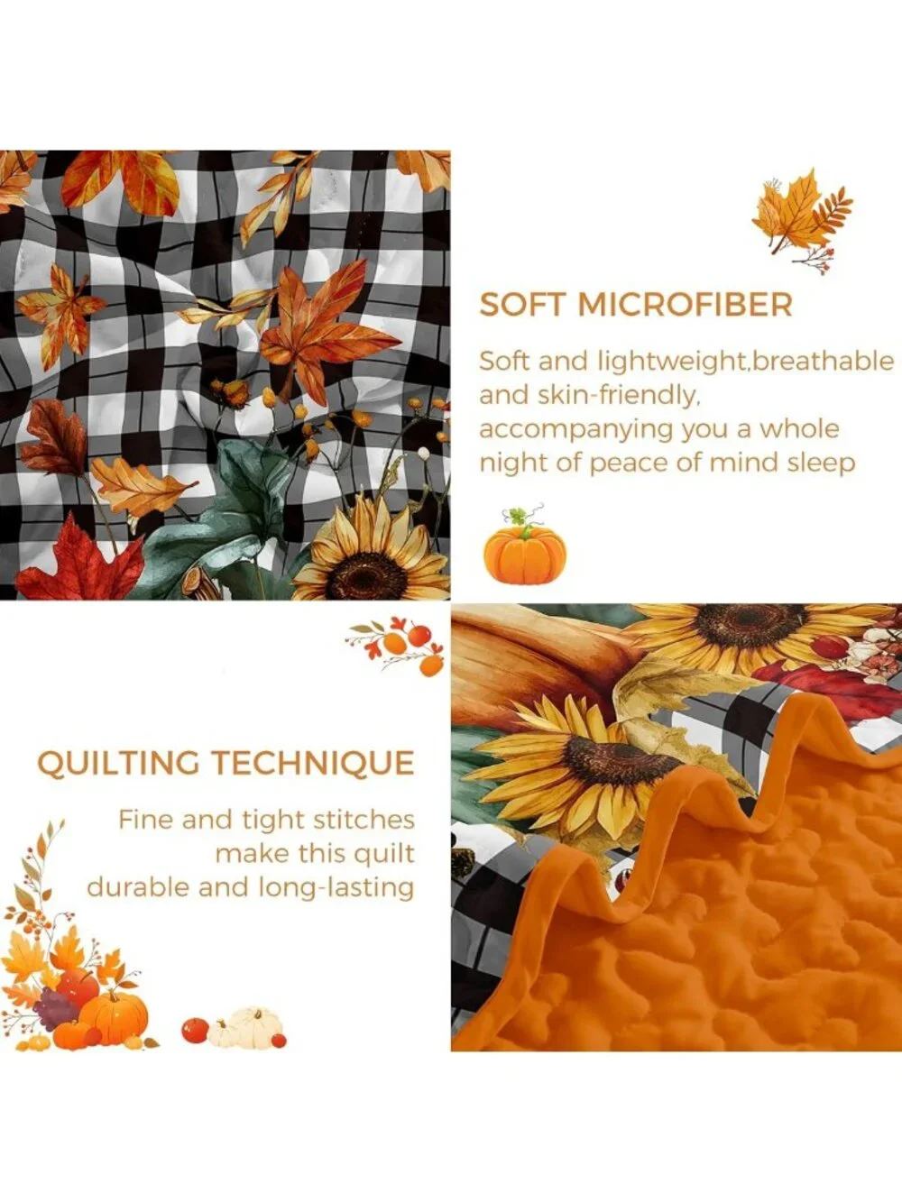 Cozy Fall Pumpkin Quilt Set Queen | Thanksgiving Bedspread for Autumn Decor